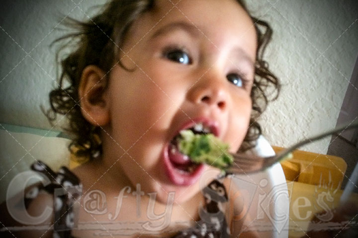 Kaylee eating Spinach-Tuna Salad Kira holding a filled prune